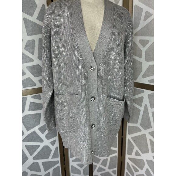 New BSB Women Knit Holiday Occasions Cardigan Buttons Grey Melange Sz M Sweater - Picture 7 of 15